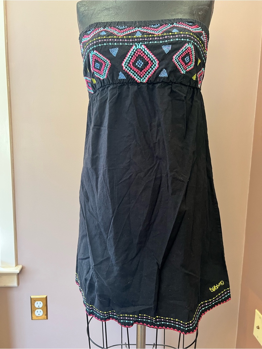 2010’s Billabong Boho Aztec Embroidered Strapless Beachy Cotton Dress Size Small